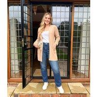 Camel Ribbed Edge to Edge Longline Cardigan Size 14