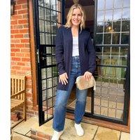 Navy Ribbed Edge to Edge Longline Cardigan Size 8