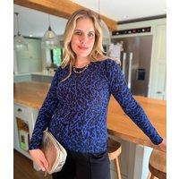 Blue Leopard Print Soft Knit Jumper Size 10