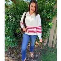 Red Half Striped Collared Jumper Size 14