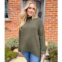 Khaki Funnel Neck Cosy Tunic Jumper Size 8