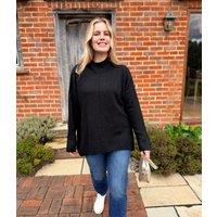 Black Funnel Neck Cosy Tunic Jumper Size 12