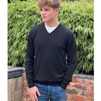 Men's Black Wool Rich V Neck Jumper Size M