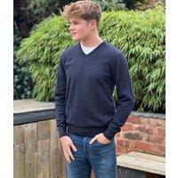 Navy Men's Wool Rich V Neck Jumper Size XL