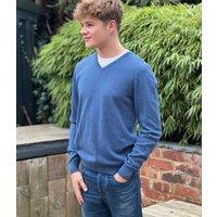 Blue Men's Wool Rich V Neck Jumper Size S