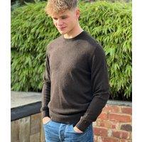 Chocolate Brown Mens Wool & Cashmere Blend Crew Neck Jumper Size XL