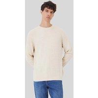 Natural Mens Wool Blend Cable Jumper Size M