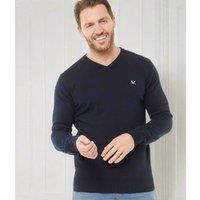 Navy Mens V Neck Logo Jumper Size 3XL