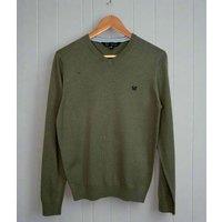 Olive Mens V Neck Logo Jumper Size S