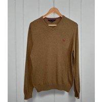 Brown Mens V Neck Logo Jumper Size S