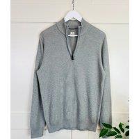 Mens Grey Cotton 1/4 Zip Jumper Size L
