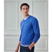 Cornflower Blue Mens V Neck Logo Jumper Size L