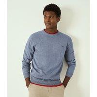 Marl Blue Cotton Crew Neck Logo Jumper Size S
