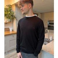 Black Fine Knit Crew Neck Jumper Size L