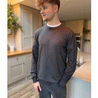 Dark Grey Fine Knit Crew Neck Jumper Size S