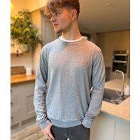 Light Grey Fine Knit Crew Neck Jumper Size XL