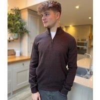 Brown 1/4 Zip Wool Blend Knitted Jumper Size M