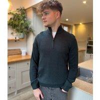 Dark Green 1/4 Zip Wool Blend Knitted Jumper Size 3XL