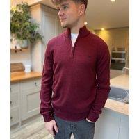 Burgundy 1/4 Zip Wool Blend Knitted Jumper Size M