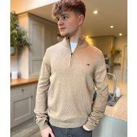 Beige 1/4 Zip Wool Blend Knitted Jumper Size S