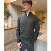 Khaki 1/4 Zip Wool Blend Knitted Jumper Size M
