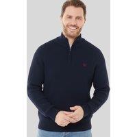Mens Navy Ribbed Fisherman 1/4 Zip Jumper Size 2XL