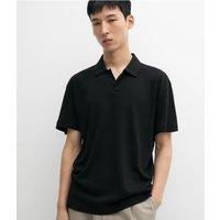 Mens Black Revere Collar Linen Blend Polo Top Size 2XL