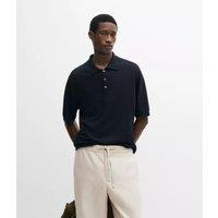 Mens Black Linen Blend Polo Top Size XL
