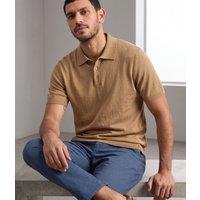 Mens Beige Linen Blend Polo Top Size S