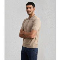 Mens Beige Linen Blend Zip Polo Top - Imperfect Size L