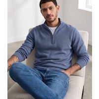 Mens Blue Lambswool 1/4 Zip Jumper Size 3XL