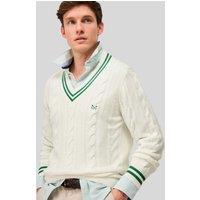 Mens Ivory V Neck Cricket Jumper Size M