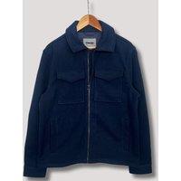 Mens Patch Pocket Zip Through Collared Navy Blue Jacket Size S