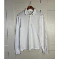 White Mens Cotton Long Sleeve Polo Top Size M