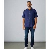 Mens Navy Short Sleeve Linen Shirt Size M