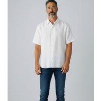 Mens White Short Sleeve Linen Shirt Size M
