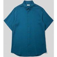 Mens Teal Short Sleeve Linen Shirt Size 3XL