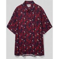 Mens Red Printed Short Sleeve Linen Shirt Size 3XL