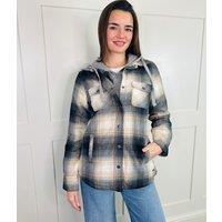 Black Sherpa Checked Hooded Shacket Size 10/12