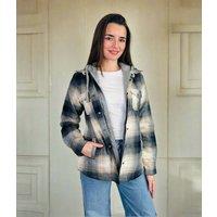 Black Sherpa Checked Hooded Shacket Size 20/22