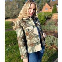 Green Check Print Borg Jacket Size 20