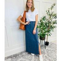 Grey/Blue Jersey Midaxi Skirt Size 22