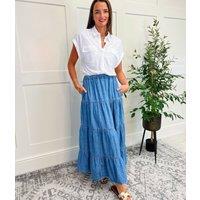 Denim Tiered Midi Skirt Size 4P