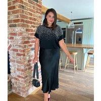 Black Satin Slip Midi Skirt Size One Size