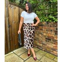 Abstract Leopard Print Satin Slip Midi Skirt Size One Size