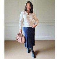 Navy Satin Slip Midi Skirt Size One Size