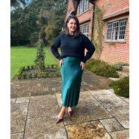 Green Satin Slip Midi Skirt Size One Size