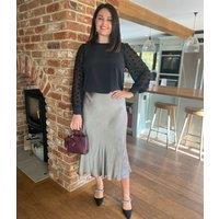 Silver Satin Slip Midi Skirt Size One Size