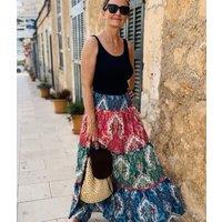 Printed Tiered Boho Maxi Skirt Size 8-12