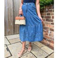 Denim Tiered Midi Skirt Size 6
